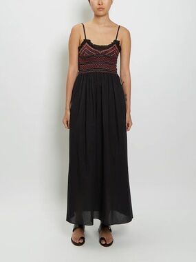 Loretta Caponi Bianca Black Linen Midi Dress